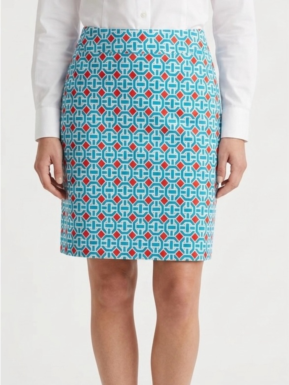 Dizzy Lizzie Red Blue Geometric Cotton Stretch Skirt Size 2 NWT